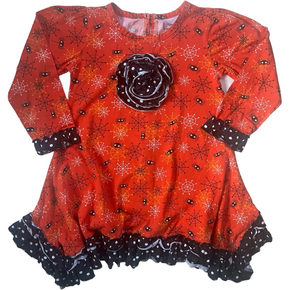 Halloween Spider Dress / Tunic - Jelly the Pug BOO-TIFUL Orange Black - Girls 6X